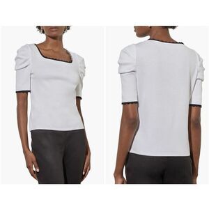 $215 New Ming Wang Contrast Puff Sleeve Knit Top Size XL